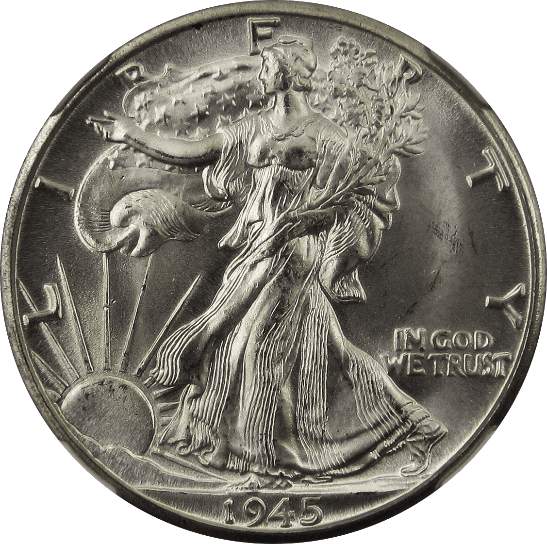 Type image of a Walking Liberty half dollar obverse